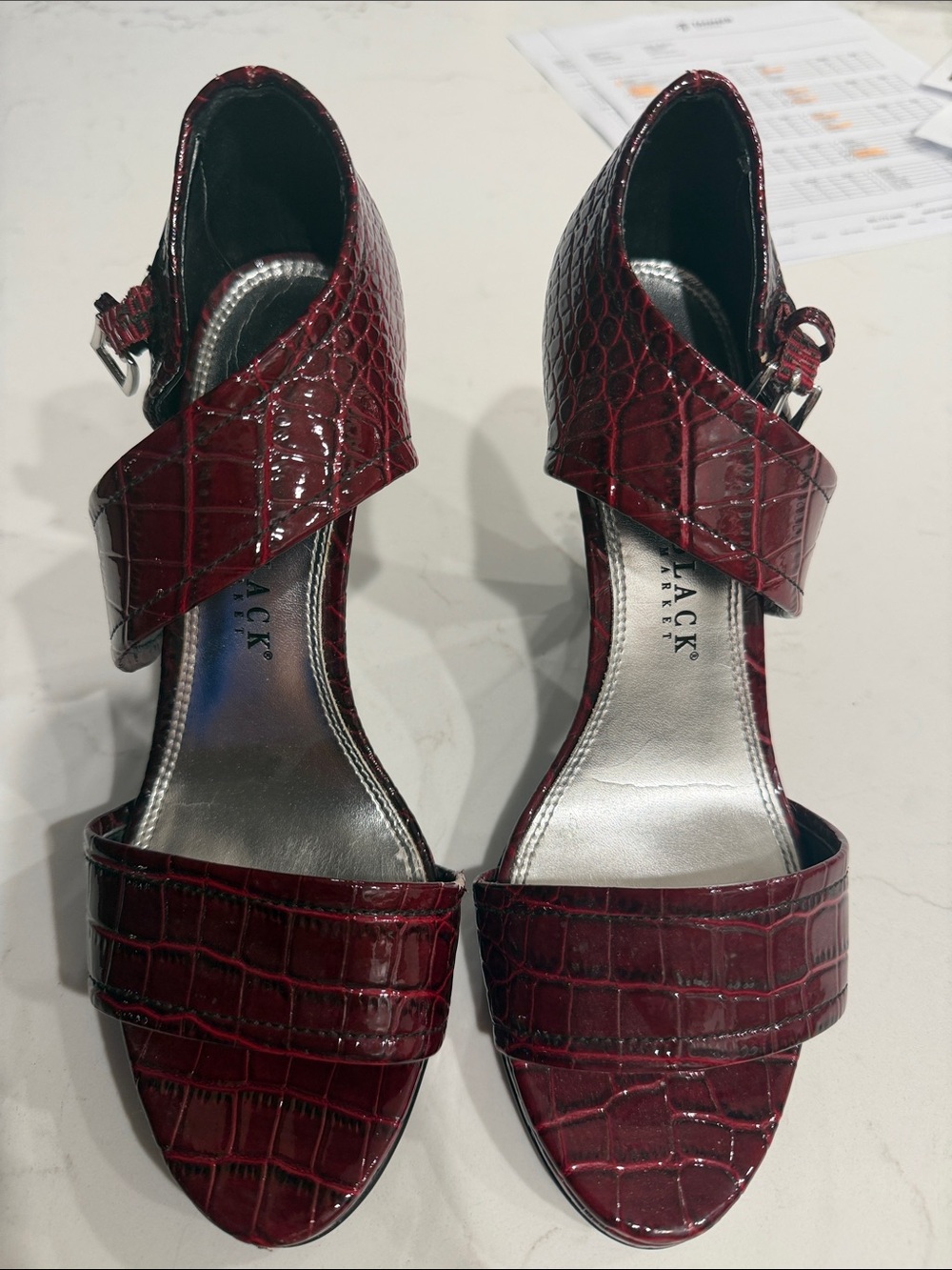 Black Burgundy Croc-Embossed Women’s Heels